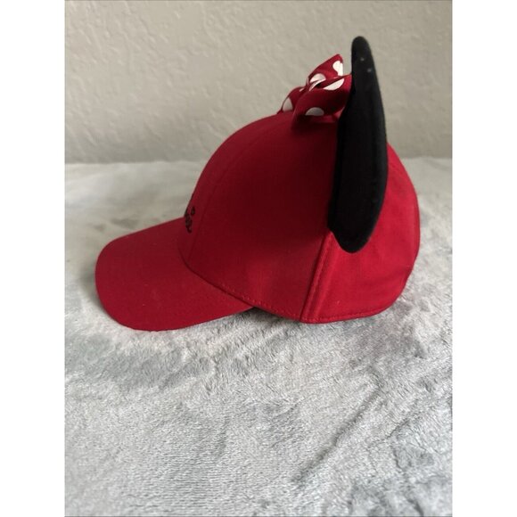New Minnie Mouse Hat Red with Polka Dot Ears Black Bow Disney Adjustable - Picture 3 of 7
